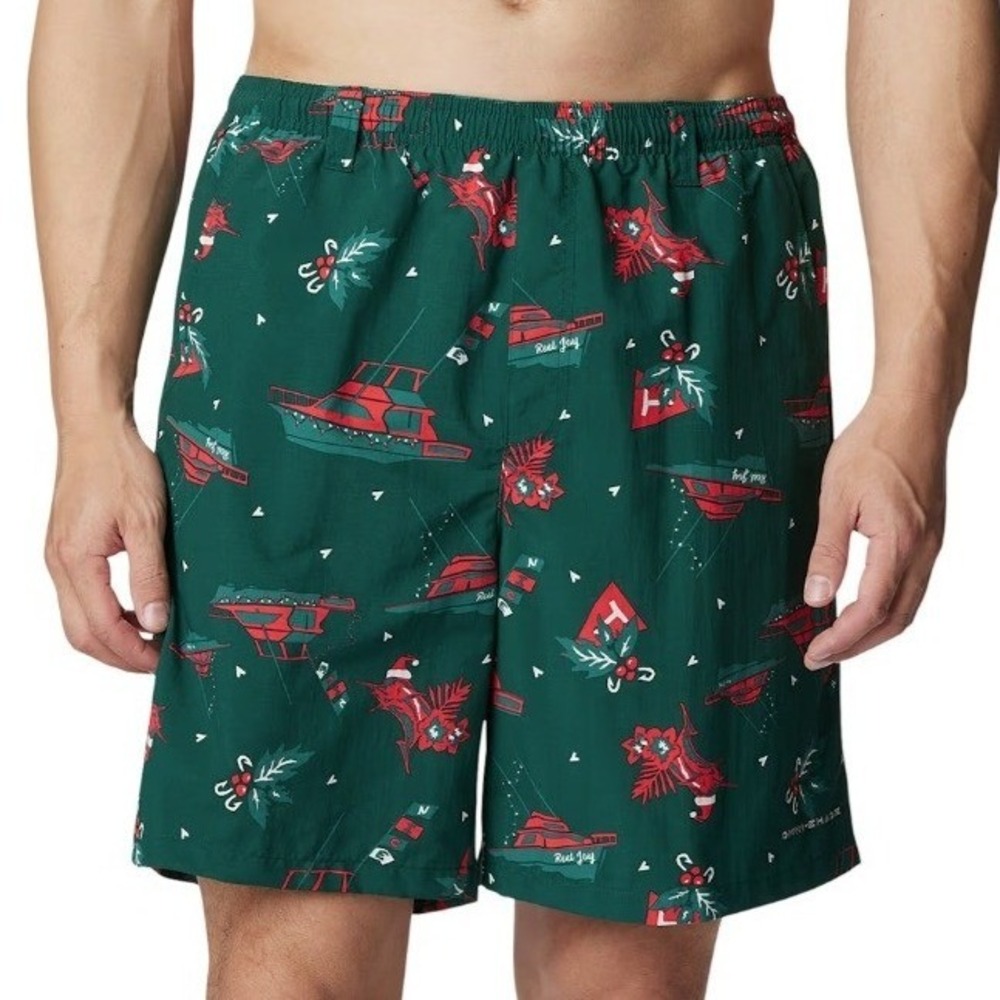 NEW Columbia Super Backcast Men's Swim Shorts Holiday Reel Joy Print Medium